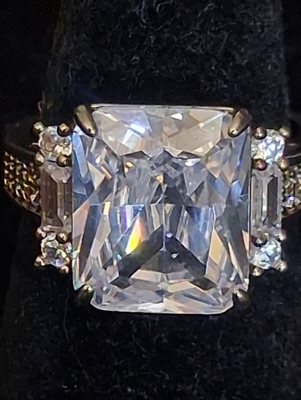 Silvertone Women’s Radiant Cut Clear Crystal Statement Ring Adjustable